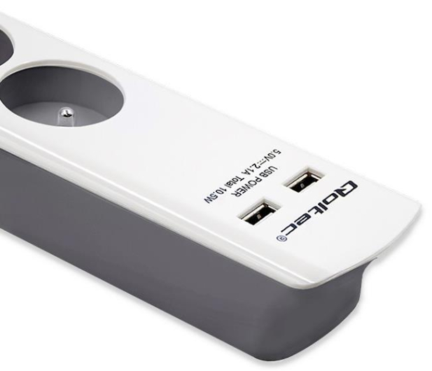 QOLTEC antyprzepięciowa - 6 gniazd, 2x USB, 1.8m, biało-szara - 1122594 - zdjęcie 5